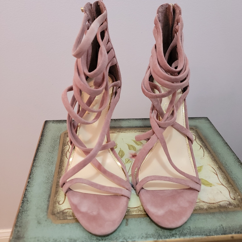 Jessica Simpson Dusty Pink Strappy Suede Heels